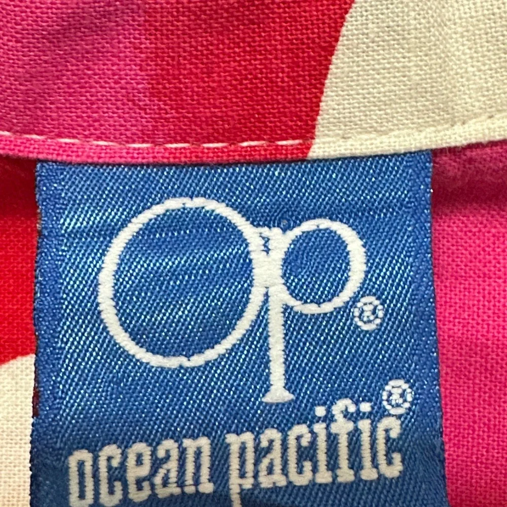 Vintage‎ Ocean Pacific Rainbow Palm Button Up Camp Shirt XL Boxy Crop Beach 80s